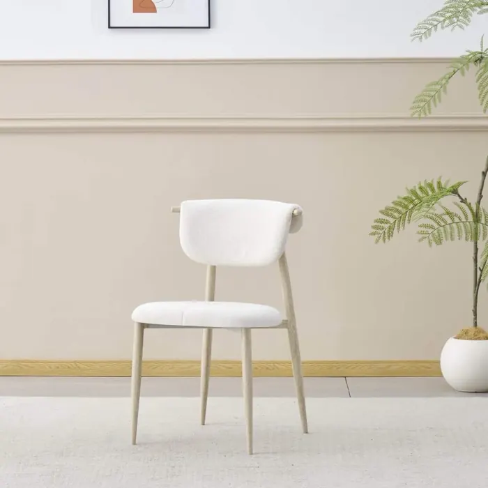 Chaise COCO, tissu blanc, pied effet travertin