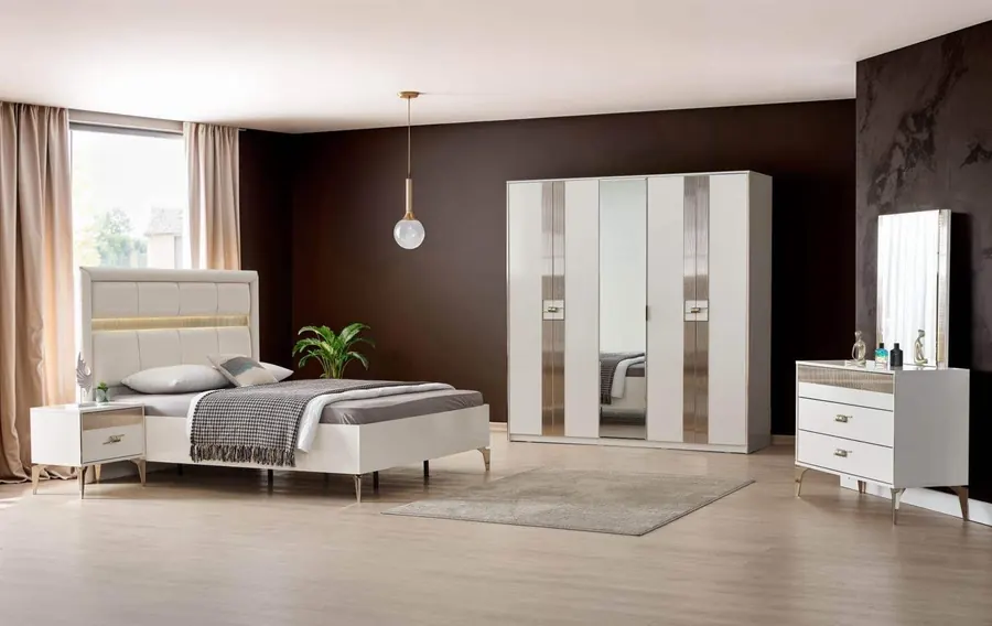 Chambre complète ÉLÉGANCE blanche aux détails dorés